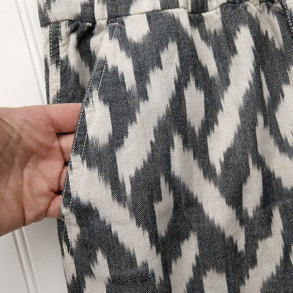 J Crew Seaside Ikat Print Pants Size 2 Joggers Gray White Pull On Boho Pockets - Picture 6 of 12